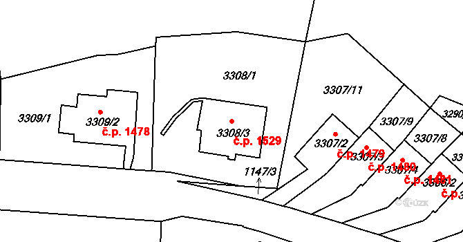 Střekov 1529, Ústí nad Labem na parcele st. 3308/3 v KÚ Střekov, Katastrální mapa