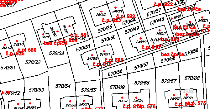 Borovina 585, Třebíč na parcele st. 2470/1 v KÚ Třebíč, Katastrální mapa