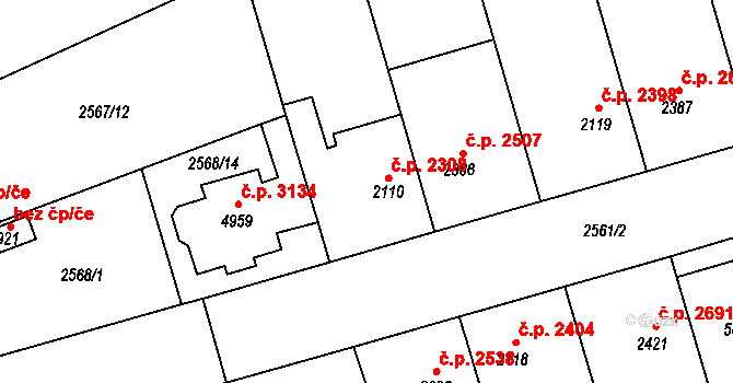 Břeclav 2308 na parcele st. 2110 v KÚ Břeclav, Katastrální mapa