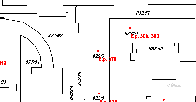 Děčín XXXII-Boletice nad Labem 379, Děčín na parcele st. 832/7 v KÚ Boletice nad Labem, Katastrální mapa