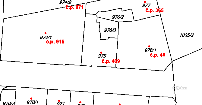 Zábrdovice 409, Brno na parcele st. 975 v KÚ Zábrdovice, Katastrální mapa