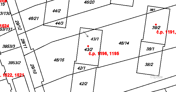 Řečkovice 1195,1196, Brno na parcele st. 43/2 v KÚ Řečkovice, Katastrální mapa