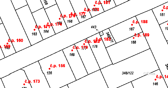 Černčice 182 na parcele st. 177 v KÚ Černčice u Loun, Katastrální mapa