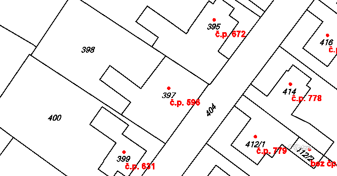 Jablunkov 596 na parcele st. 397 v KÚ Jablunkov, Katastrální mapa