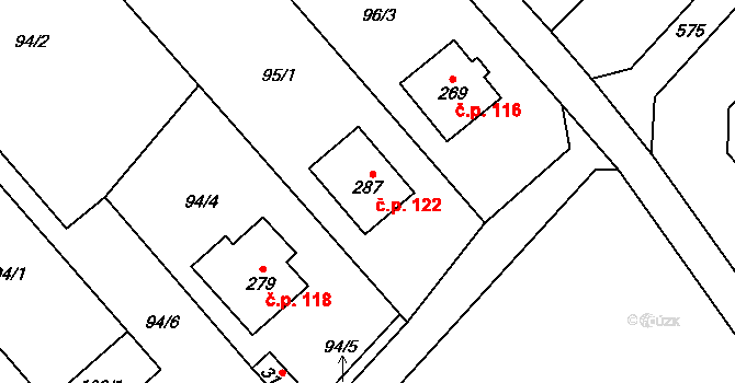 Unčovice 122, Litovel na parcele st. 287 v KÚ Unčovice, Katastrální mapa