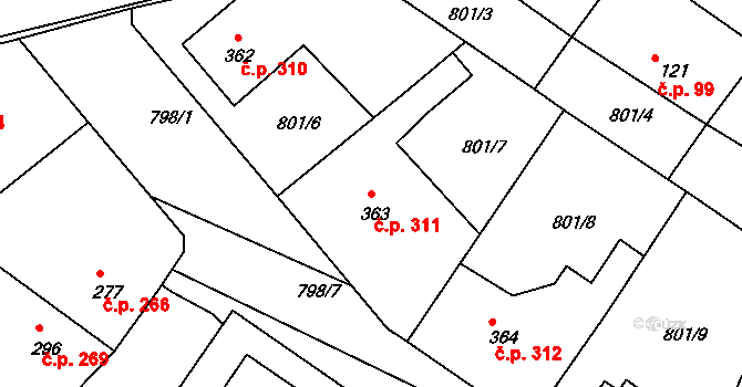 Staňkov I 311, Staňkov na parcele st. 363 v KÚ Staňkov-město, Katastrální mapa