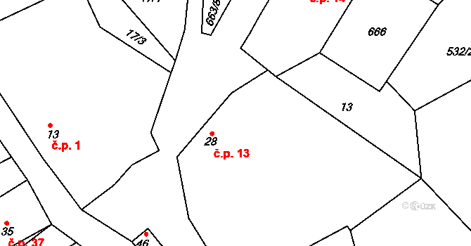Ostružno 13, Nezdice na Šumavě na parcele st. 28 v KÚ Ostružno na Šumavě, Katastrální mapa