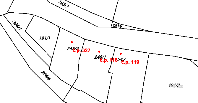 Borohrádek 118 na parcele st. 248/1 v KÚ Borohrádek, Katastrální mapa