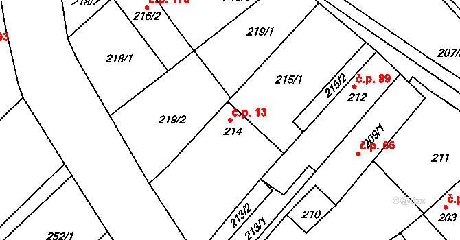 Tušť 13, Suchdol nad Lužnicí na parcele st. 214 v KÚ Tušť, Katastrální mapa