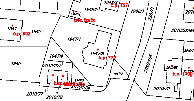 Stodůlky 772, Praha na parcele st. 1947/8 v KÚ Stodůlky, Katastrální mapa