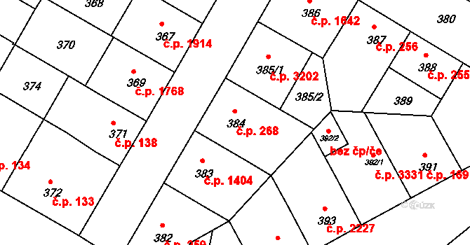 Záběhlice 268, Praha na parcele st. 384 v KÚ Záběhlice, Katastrální mapa