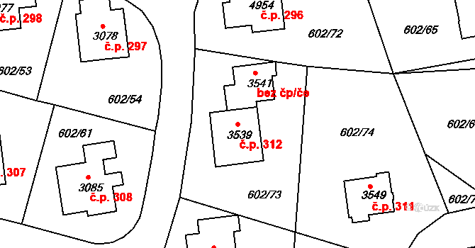 Dolní Předměstí 312, Trutnov na parcele st. 3539 v KÚ Trutnov, Katastrální mapa