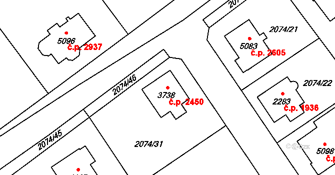 Dvůr Králové nad Labem 2450 na parcele st. 3738 v KÚ Dvůr Králové nad Labem, Katastrální mapa