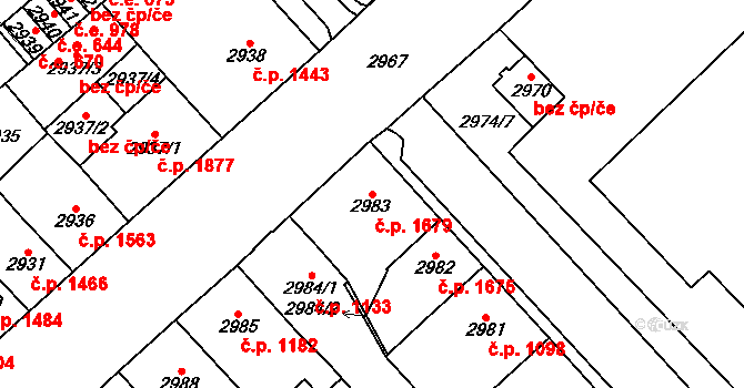 Chomutov 1679 na parcele st. 2983 v KÚ Chomutov I, Katastrální mapa