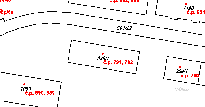 Ivančice 791,792 na parcele st. 828/1 v KÚ Ivančice, Katastrální mapa