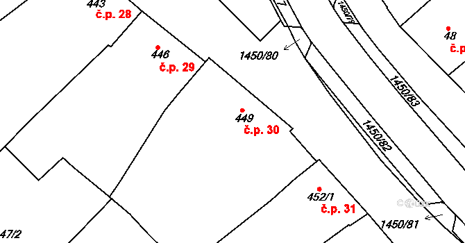 Vojkovice 30 na parcele st. 449 v KÚ Vojkovice u Židlochovic, Katastrální mapa