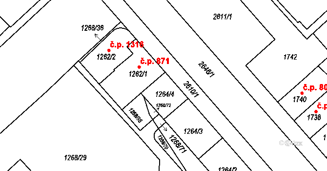 Doubravka 881,886,892,897, Plzeň na parcele st. 1264/4 v KÚ Doubravka, Katastrální mapa