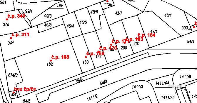 Parník 170, Česká Třebová na parcele st. 184 v KÚ Parník, Katastrální mapa