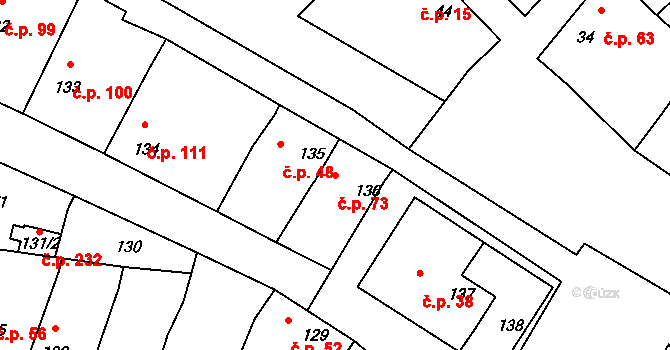 Velké Chvalovice 73, Pečky na parcele st. 136 v KÚ Velké Chvalovice, Katastrální mapa
