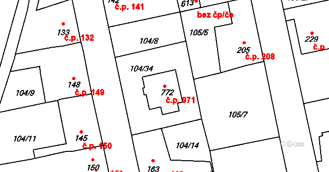Rudná 971 na parcele st. 772 v KÚ Dušníky u Rudné, Katastrální mapa