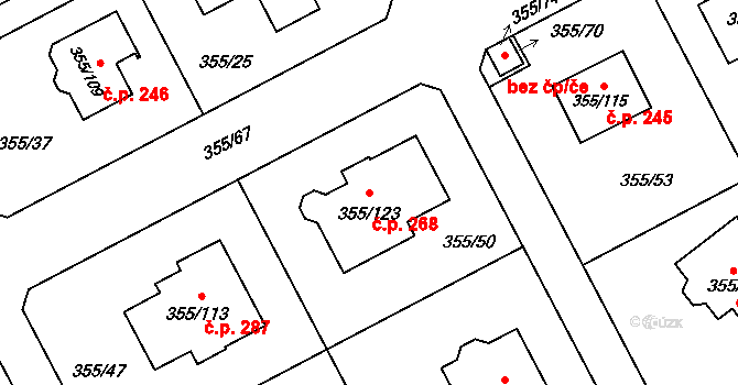 Červený Hrádek 268, Plzeň na parcele st. 355/123 v KÚ Červený Hrádek u Plzně, Katastrální mapa