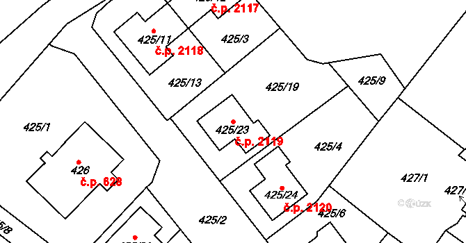 Sokolov 2119 na parcele st. 425/23 v KÚ Sokolov, Katastrální mapa