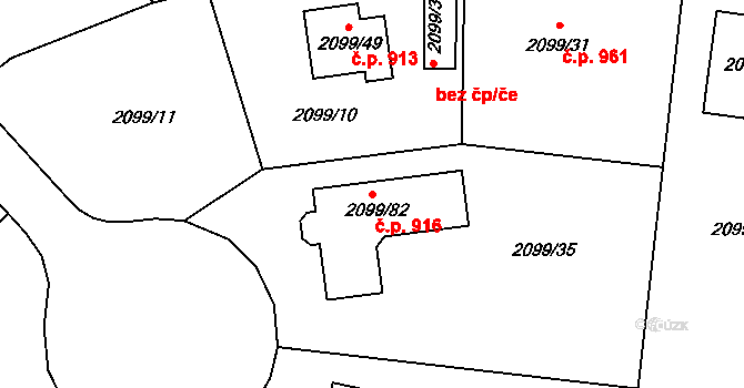 Lužice 916 na parcele st. 2099/82 v KÚ Lužice u Hodonína, Katastrální mapa