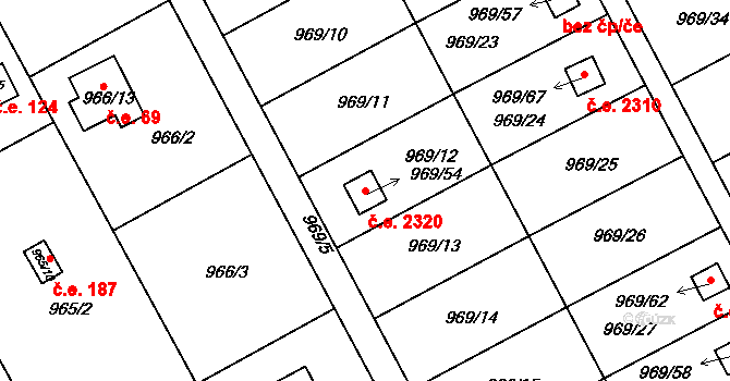 Velká Chuchle 2320, Praha na parcele st. 969/54 v KÚ Velká Chuchle, Katastrální mapa