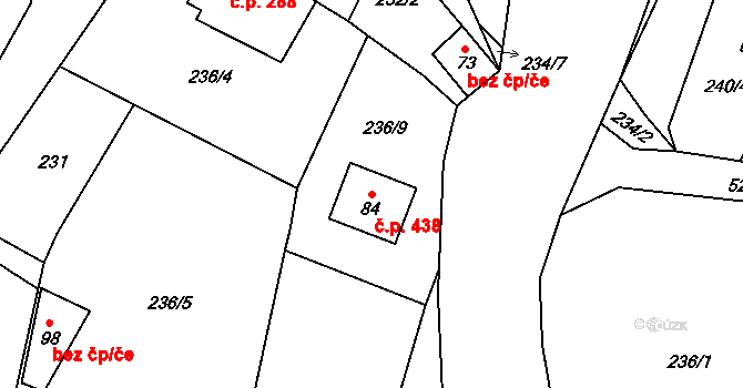 Doubravice nad Svitavou 438 na parcele st. 84 v KÚ Klemov, Katastrální mapa