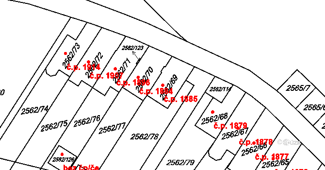 Trnovany 1885, Teplice na parcele st. 2562/69 v KÚ Teplice-Trnovany, Katastrální mapa