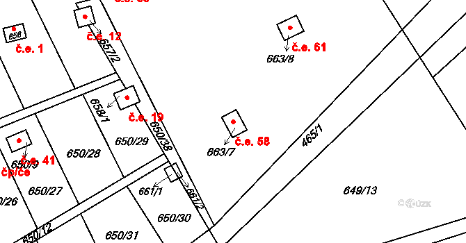 Přerov IV-Kozlovice 58, Přerov na parcele st. 663/7 v KÚ Kozlovice u Přerova, Katastrální mapa