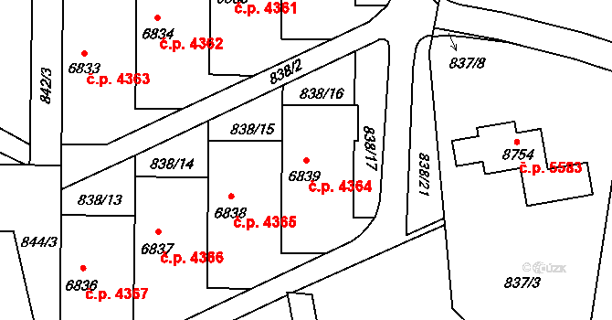 Zlín 4364 na parcele st. 6839 v KÚ Zlín, Katastrální mapa
