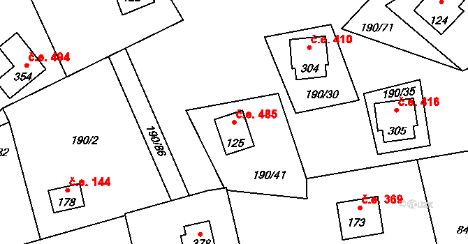 Butov 485, Stříbro na parcele st. 125 v KÚ Butov, Katastrální mapa