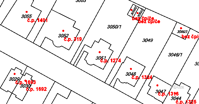 Předměstí 1274, Litoměřice na parcele st. 3051 v KÚ Litoměřice, Katastrální mapa