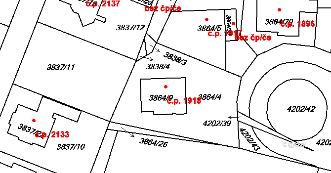 Předměstí 1918, Litoměřice na parcele st. 3864/9 v KÚ Litoměřice, Katastrální mapa