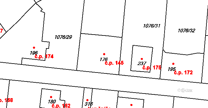Prčice 145, Sedlec-Prčice na parcele st. 176 v KÚ Prčice, Katastrální mapa