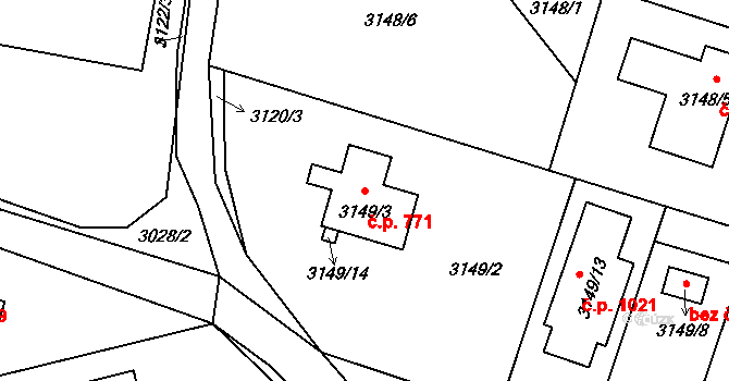 Stará Bělá 771, Ostrava na parcele st. 3149/3 v KÚ Stará Bělá, Katastrální mapa