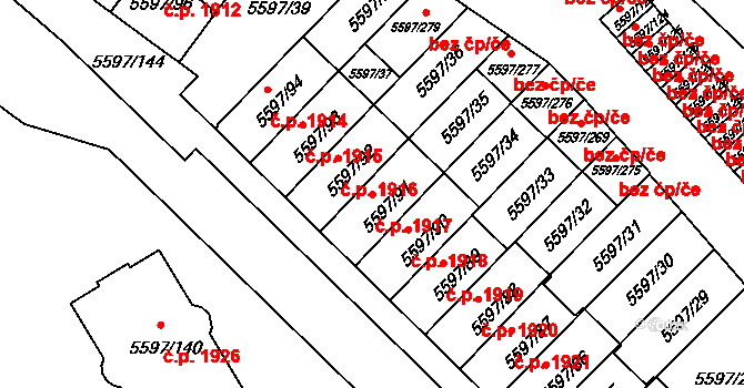 Velké Meziříčí 1917 na parcele st. 5597/91 v KÚ Velké Meziříčí, Katastrální mapa