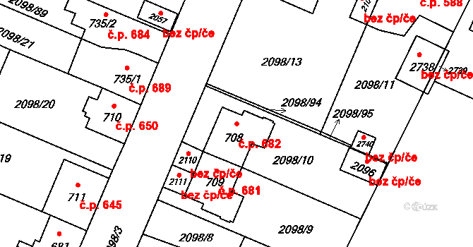 Kateřinky 682, Opava na parcele st. 708 v KÚ Kateřinky u Opavy, Katastrální mapa