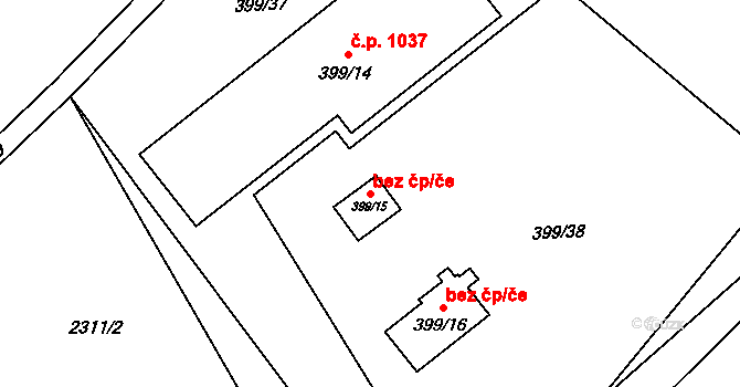 Lišov 47905913 na parcele st. 399/15 v KÚ Lišov, Katastrální mapa