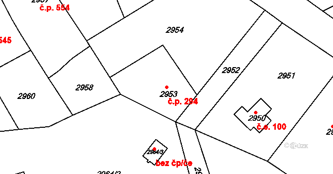 Buchlovice 294 na parcele st. 2953 v KÚ Buchlovice, Katastrální mapa