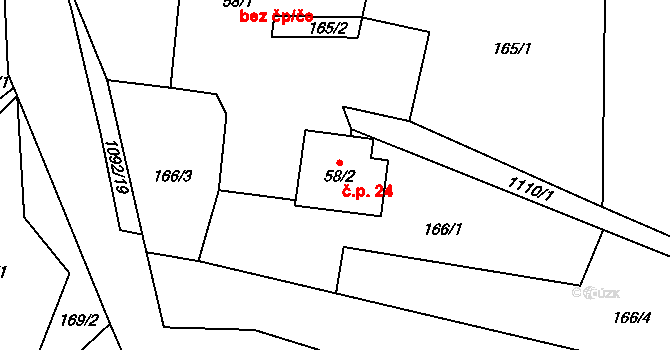 Velká Skrovnice 24 na parcele st. 58/2 v KÚ Velká Skrovnice, Katastrální mapa