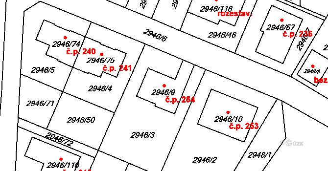 Choceňské Předměstí 254, Vysoké Mýto na parcele st. 2946/9 v KÚ Vysoké Mýto, Katastrální mapa