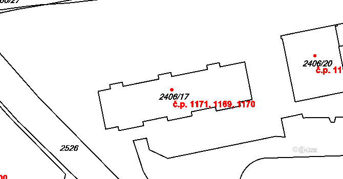 Jeseník 1169,1170,1171 na parcele st. 2406/17 v KÚ Jeseník, Katastrální mapa