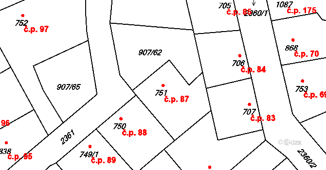 Beroun-Zavadilka 87, Beroun na parcele st. 751 v KÚ Beroun, Katastrální mapa