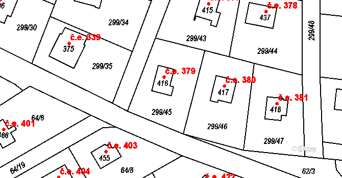 Černolice 379 na parcele st. 416 v KÚ Černolice, Katastrální mapa