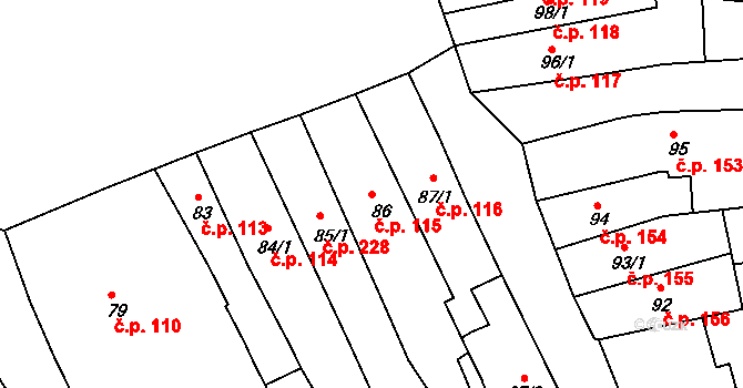 Broumov 115 na parcele st. 86 v KÚ Broumov, Katastrální mapa