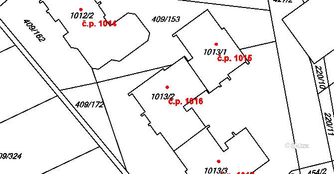 Studánka 1016, Pardubice na parcele st. 1013/2 v KÚ Studánka, Katastrální mapa