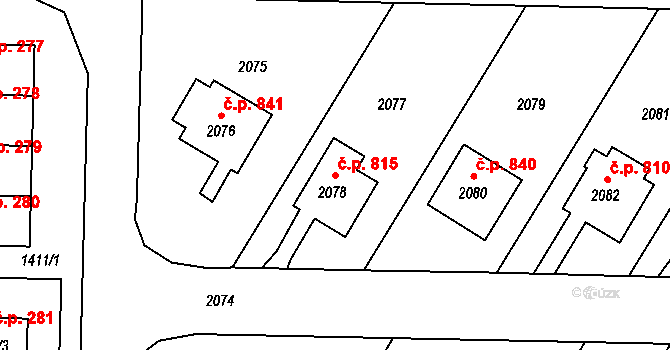 Mohelnice 815 na parcele st. 2078 v KÚ Mohelnice, Katastrální mapa