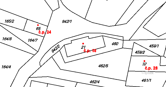 Boubská 18, Vimperk na parcele st. 21 v KÚ Boubská, Katastrální mapa